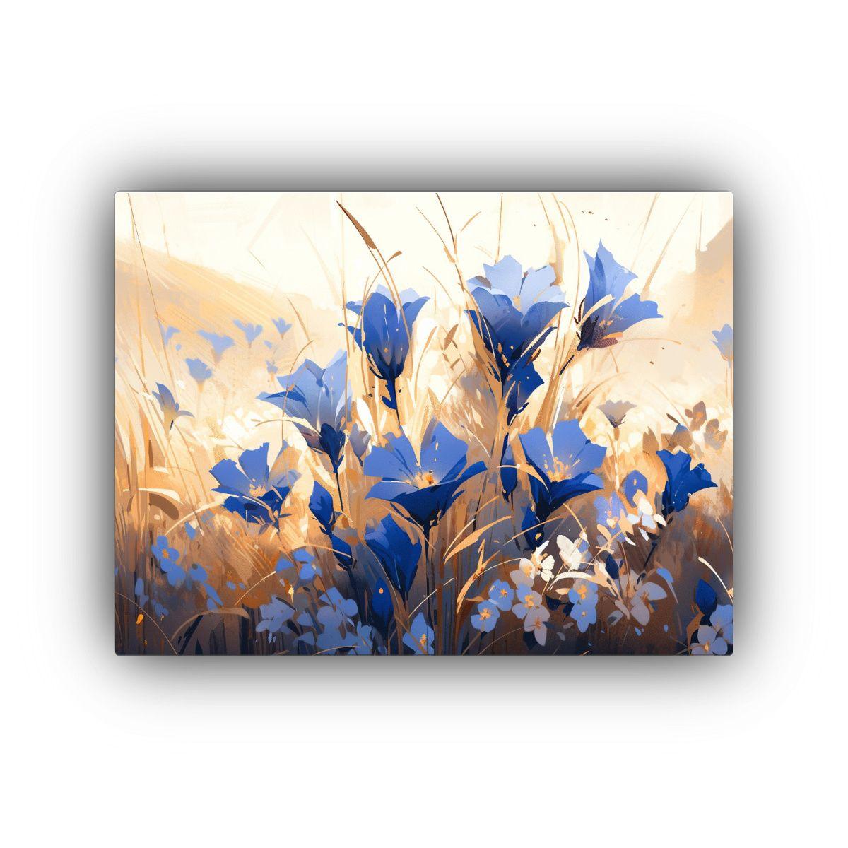 Pintura De Flores En Lienzo En Colores Oro Y Azul: 50x40cm-0