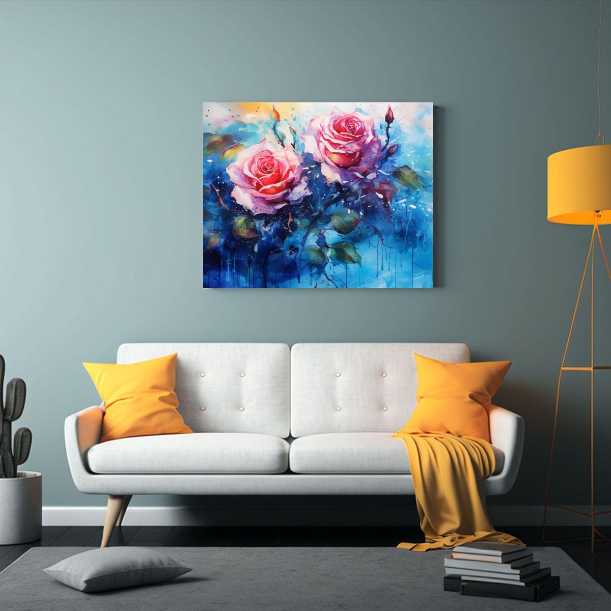 Lienzo Abstracto Modernidad Rosas Turquesa Y Azul, Pintura E 65x50cm-2