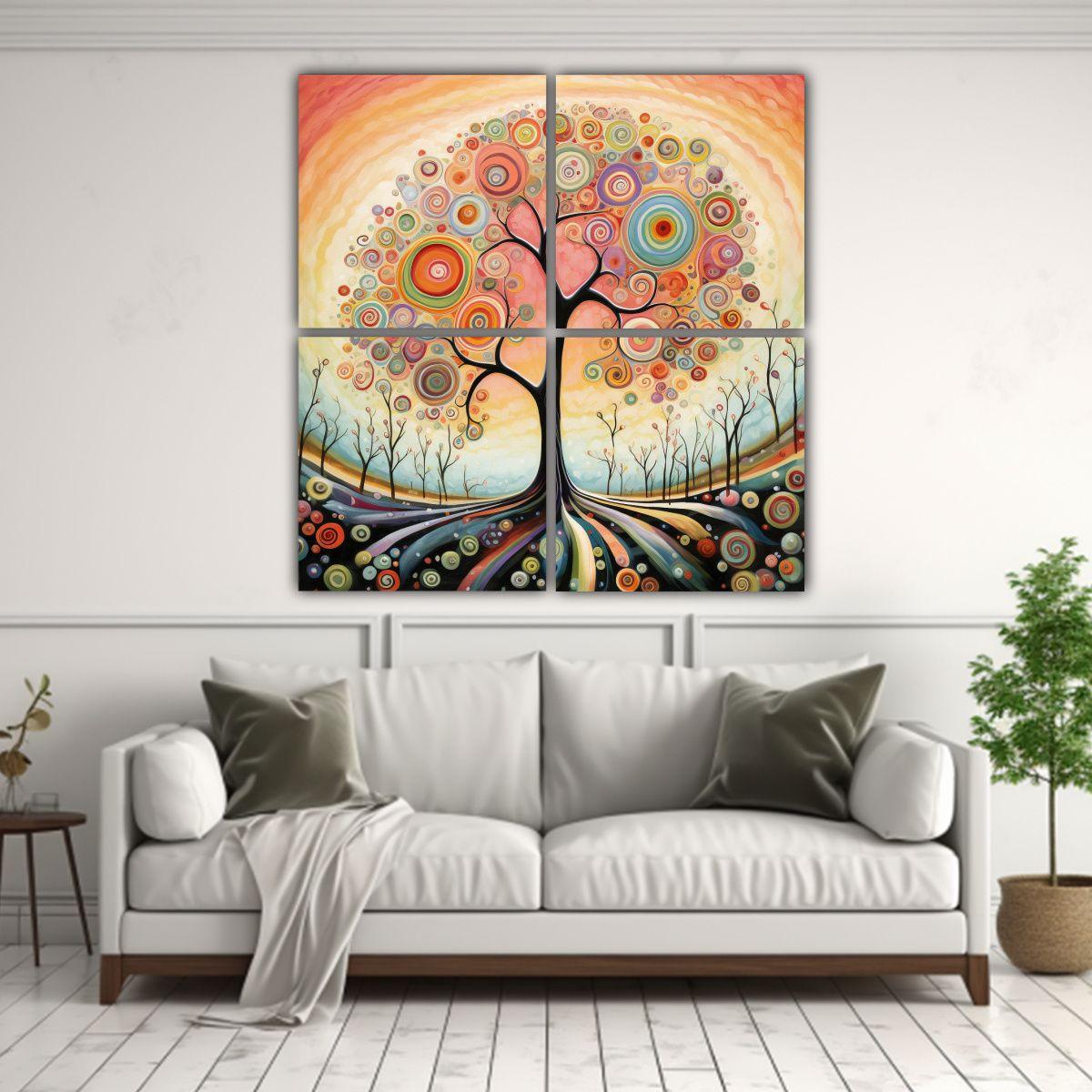 Cuadro Moderno Whimsical Tree Para Decoración 160x160 Cm-2