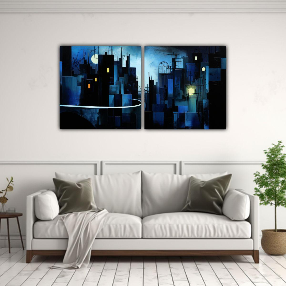 Pinturas Decorativas Abstractas De Escena Urbana 60x30 Cm-2
