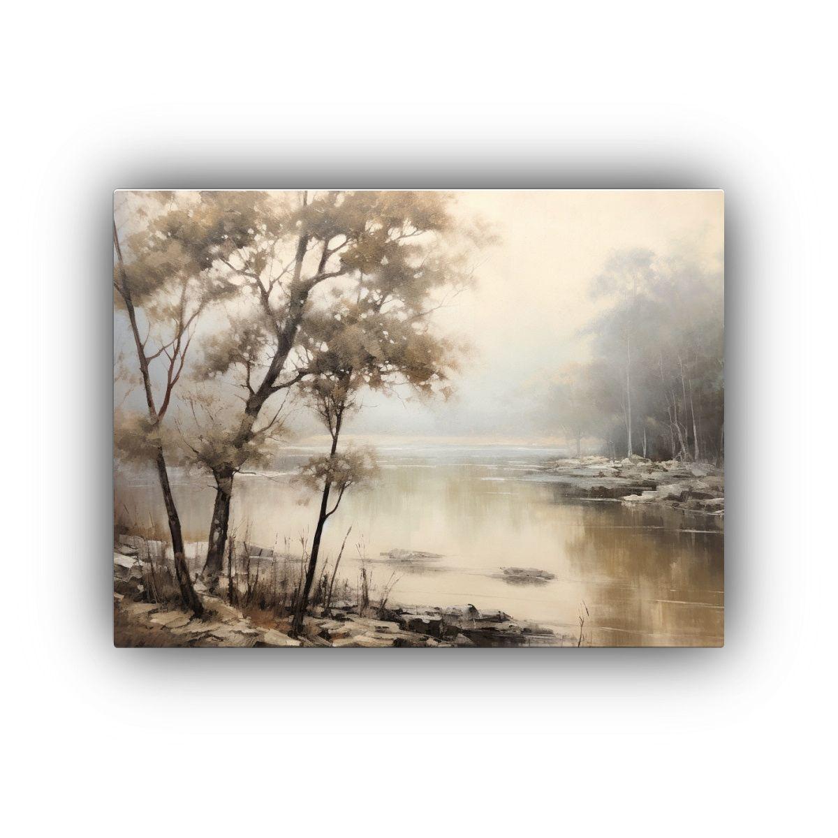 Cuadro árboles Junto Agua Estilo Finas Líneas Para Decorac 90x60cm-0