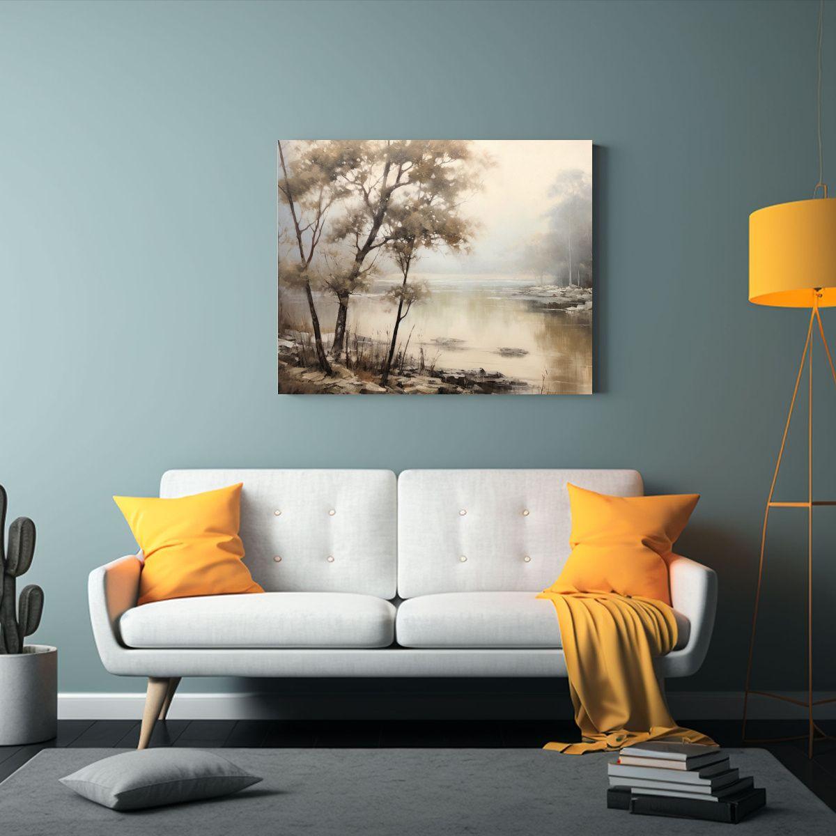 Cuadro árboles Junto Agua Estilo Finas Líneas Para Decorac 90x60cm-2