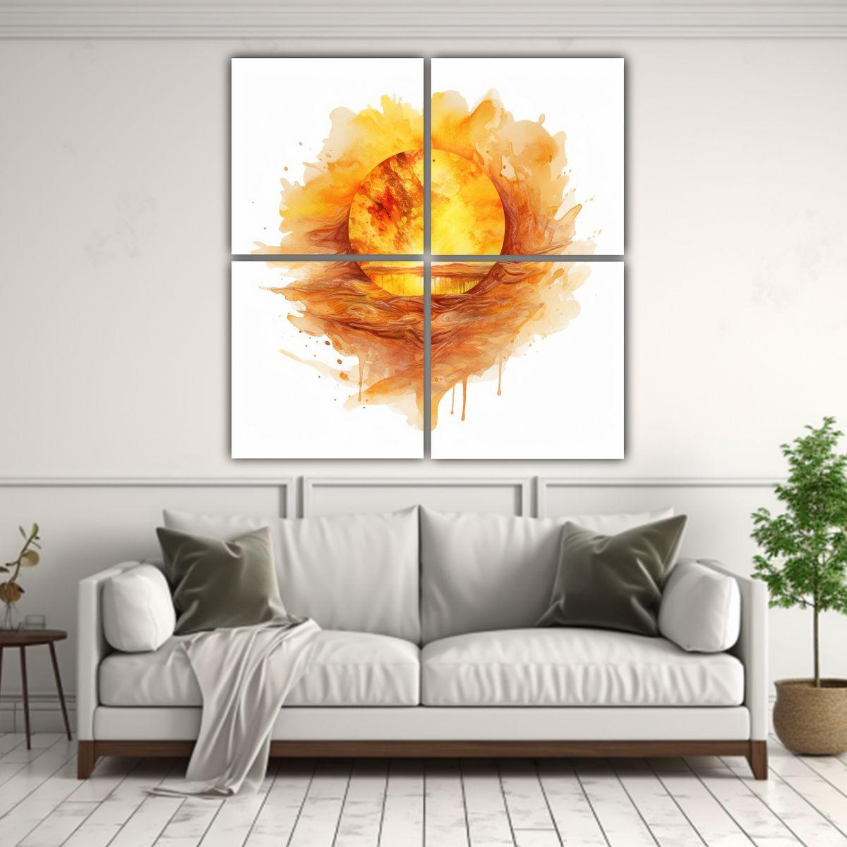 Cuatro Lienzos Conceptuales Del Sol Pintado 60x60 Cm-2