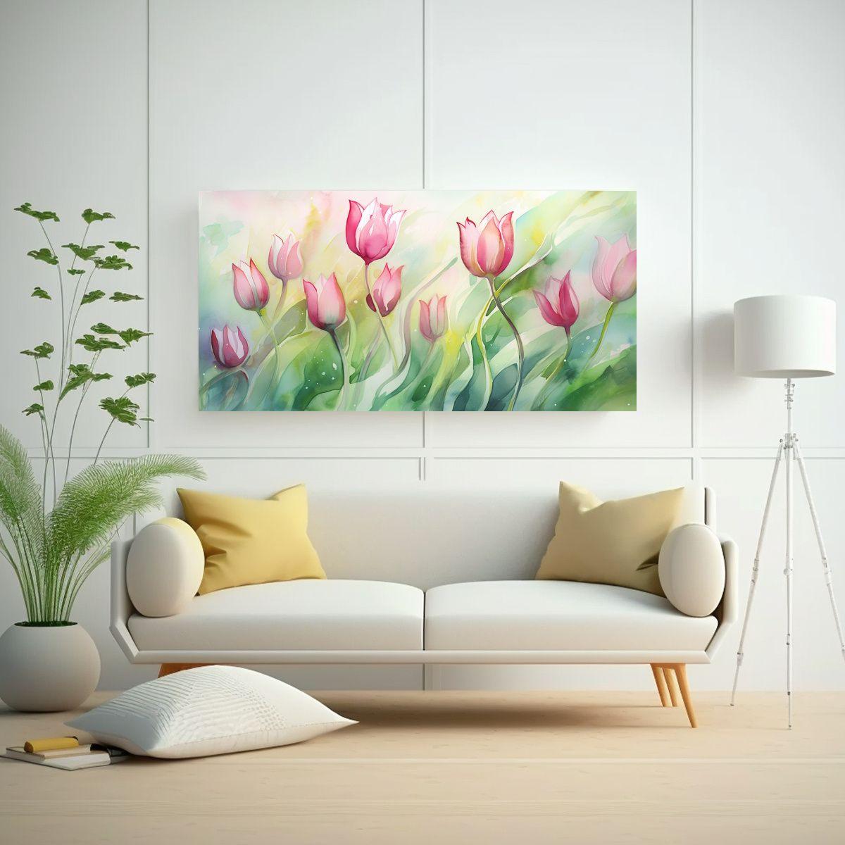 Pintura Abstracta De Tulipanes En Colores Verdes Y 160x80cm-2