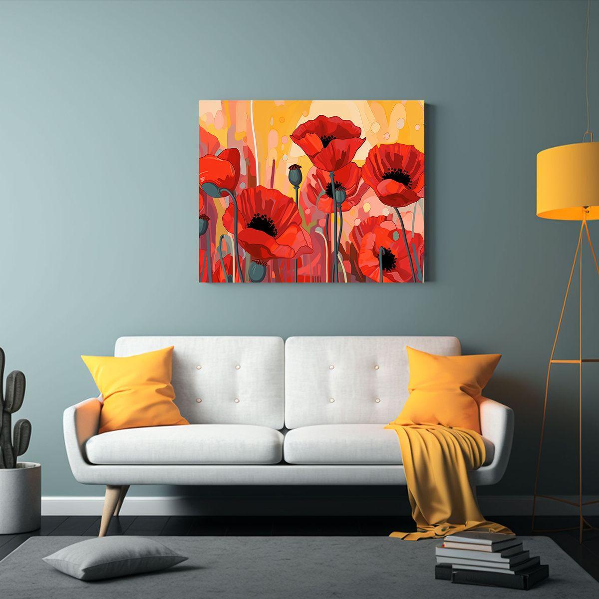 Cuadro Decorativo Estilo Georgia OKeeffe Con Amapolas Rojas  40x30cm-2