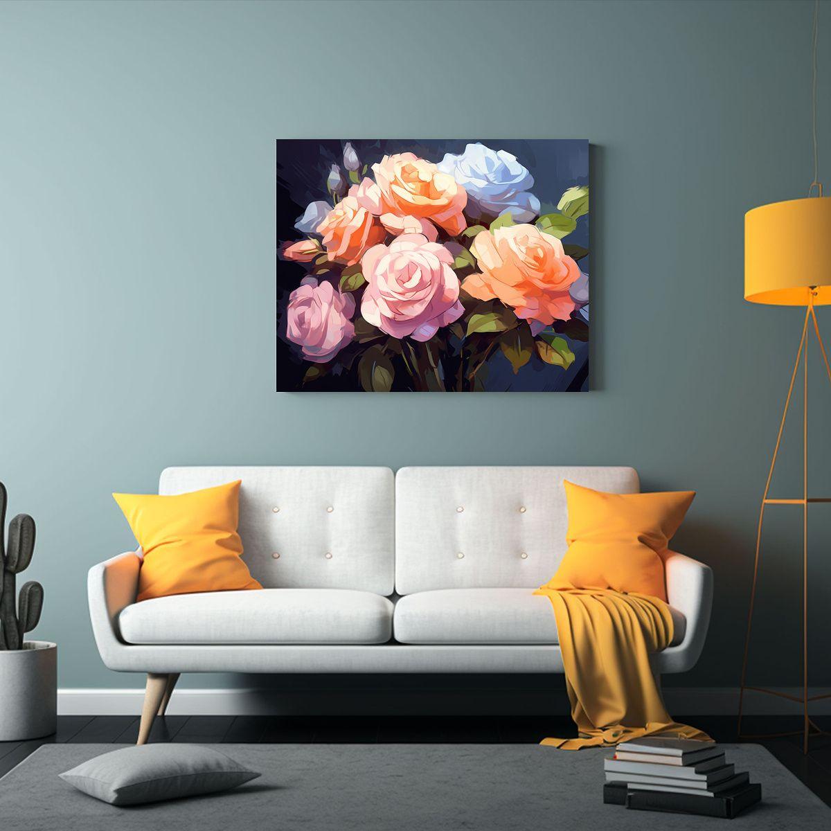 Pintura Digital De Ramo De Rosas En Contraste Para Decoraci 45x30cm-2