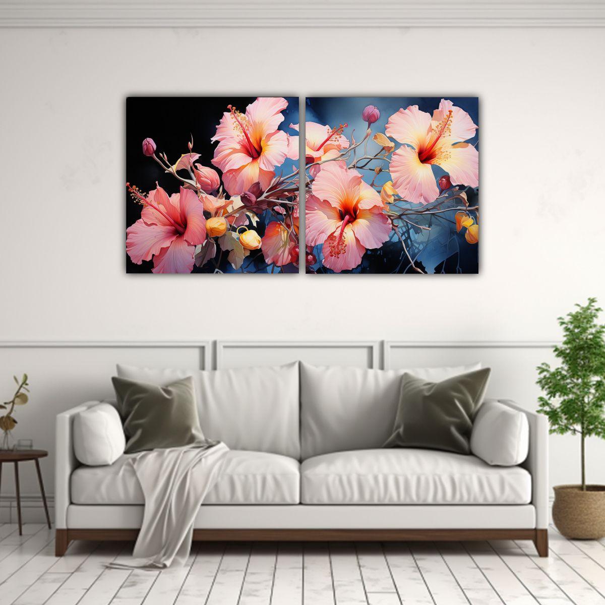 Cuadros Abstractos Pop Art De Flores De Hibisco 80x40 Cm-2