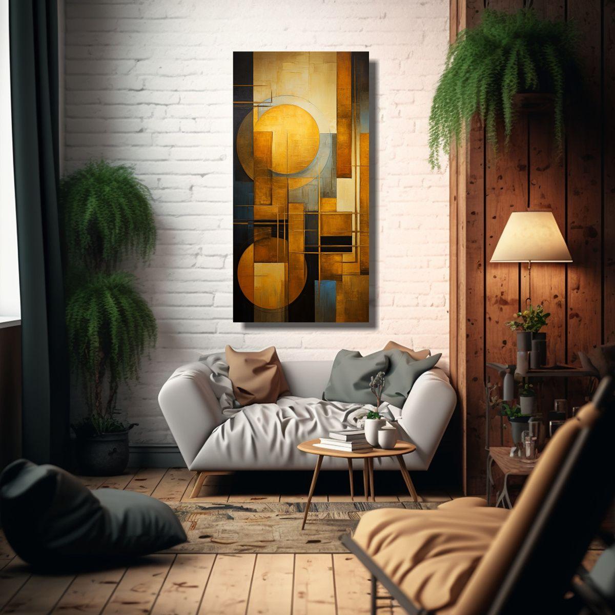 Cuadro Abstracto Vertical A Todo Color Con Dorado 30x60cm-2
