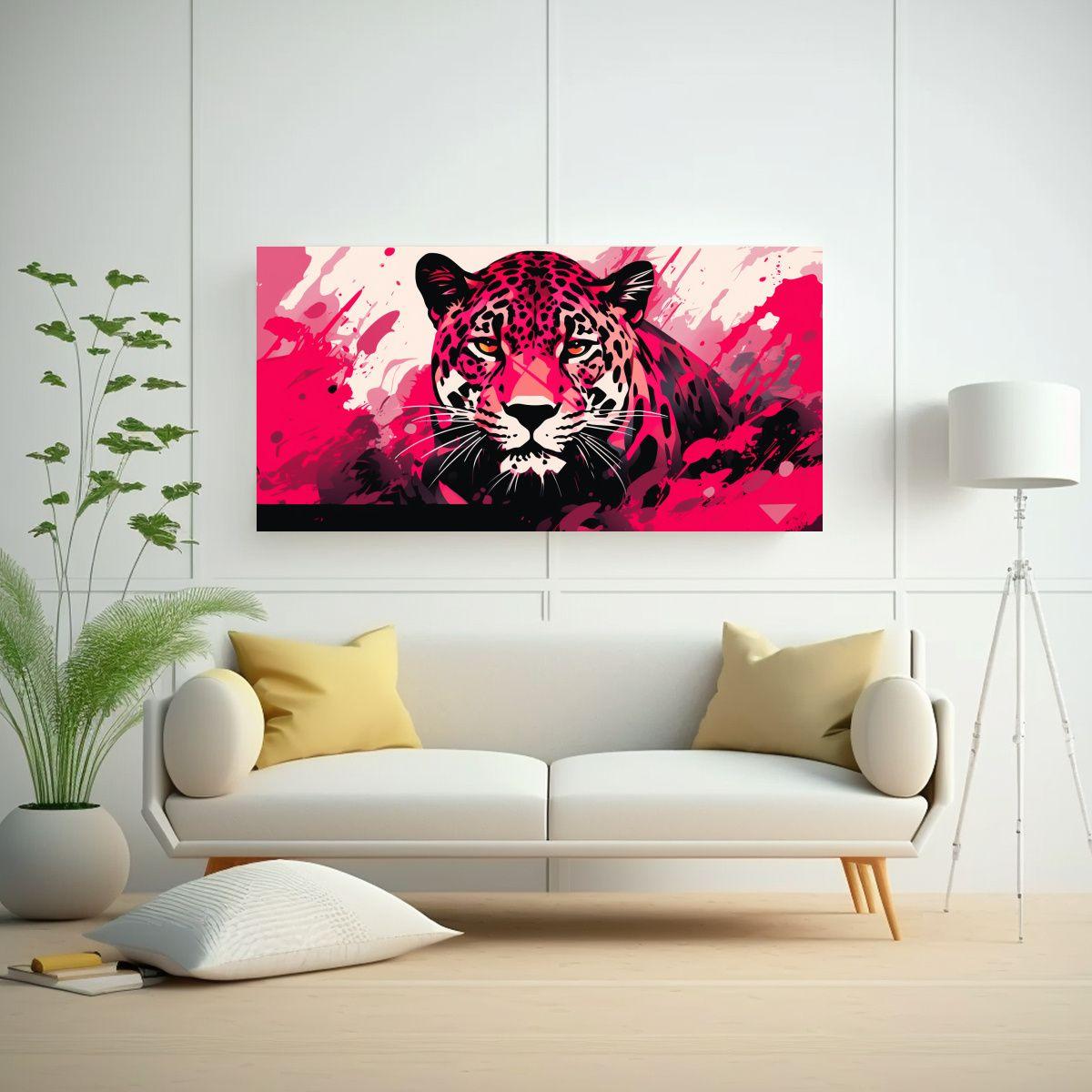 Cuadro Multicolor Jaguar En Rojo Y Rosa Neo Pop 40x20cm-2