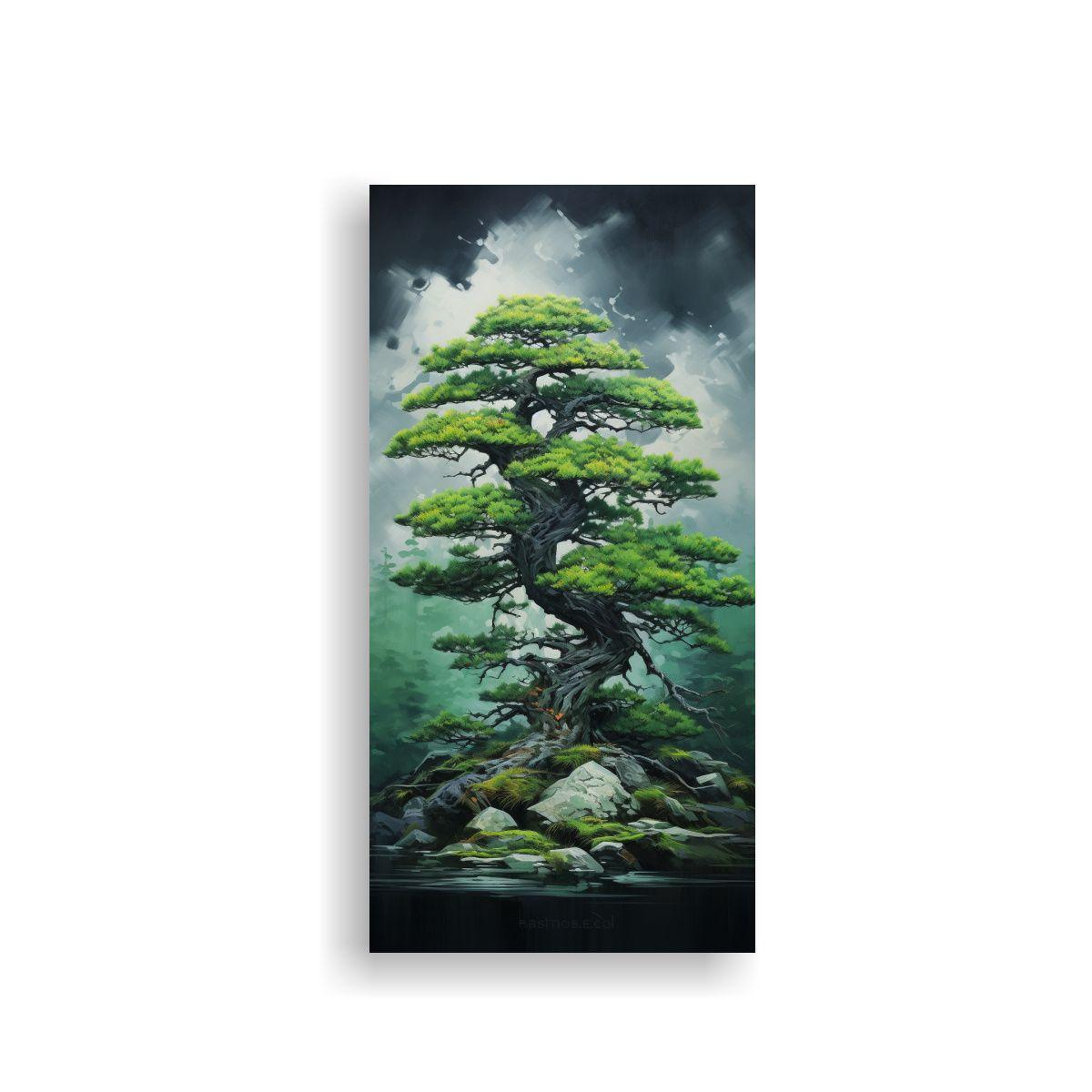 Cuadro En Bastidor Árbol De Bonsái De Abeto 20x40cm-0