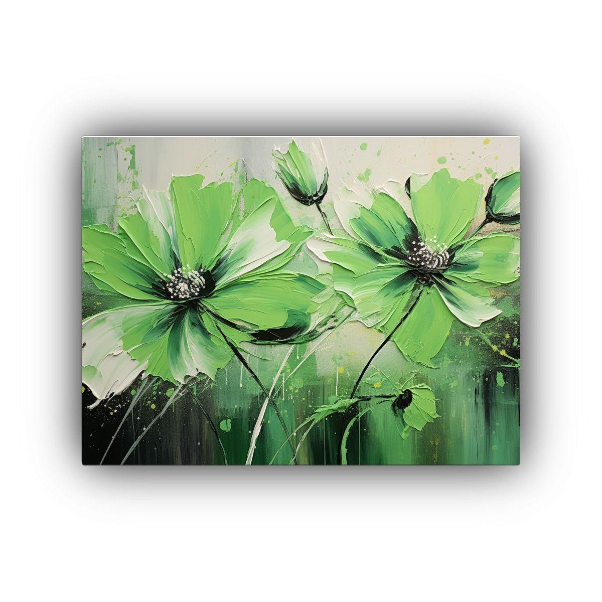 Cuadro Decorativo Salon Flores Verde Y Negro En Lienzo. 90x60cm-0