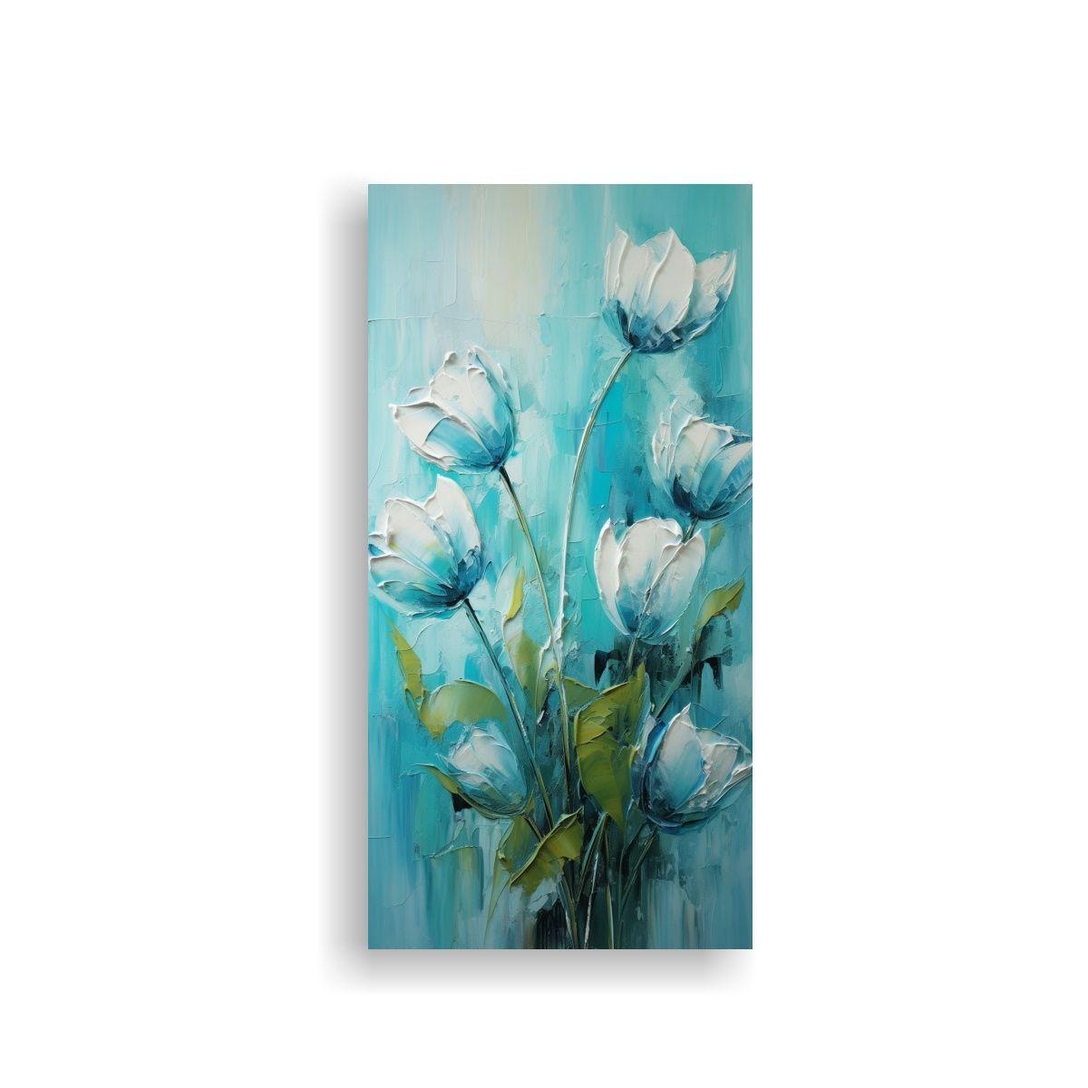 Pintura En Lienzo De Tulipanes Turquesa 60x120cm-0