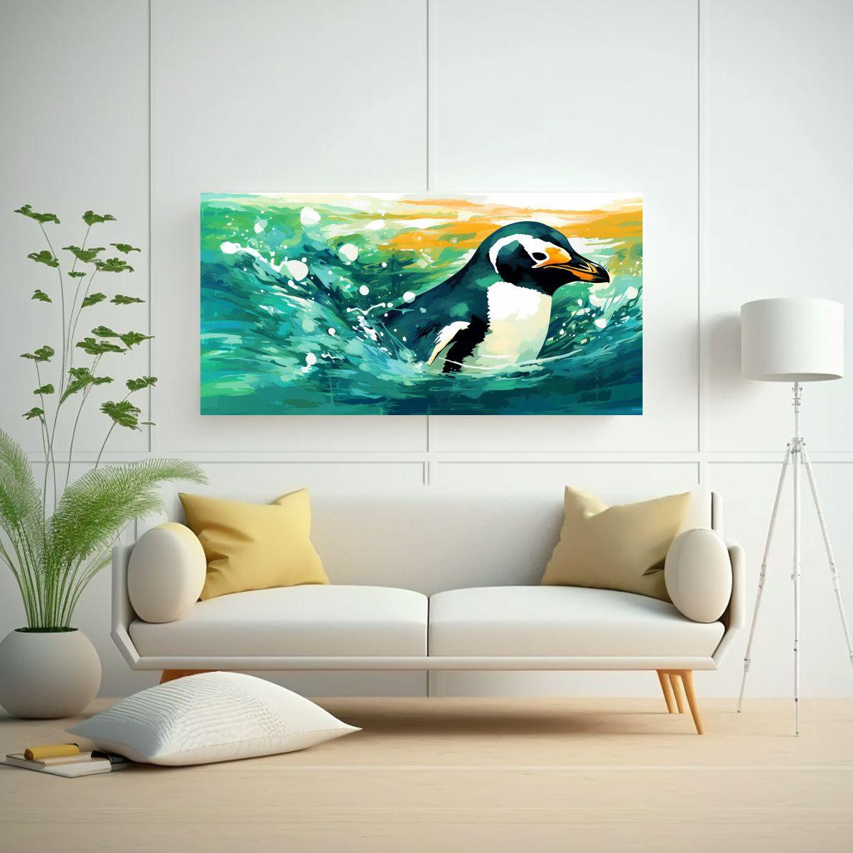 Cuadro Arte Neo Pop Pingüino En Colores 120x60cm-2