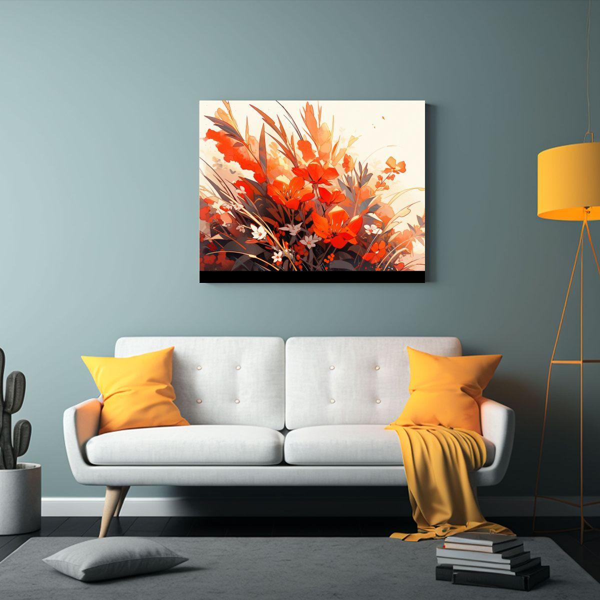 Lienzo De Tela Cálida En Colores Rojo Y Naranja, Estilo Neo 65x50cm-2