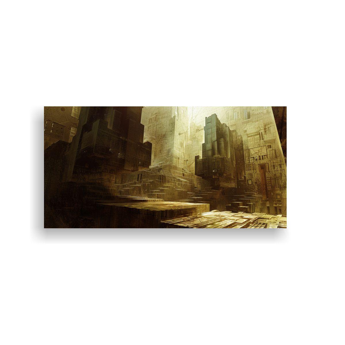 Pintura Lienzo Moderna: Visión Cubista De Ciudad 80x40cm-0