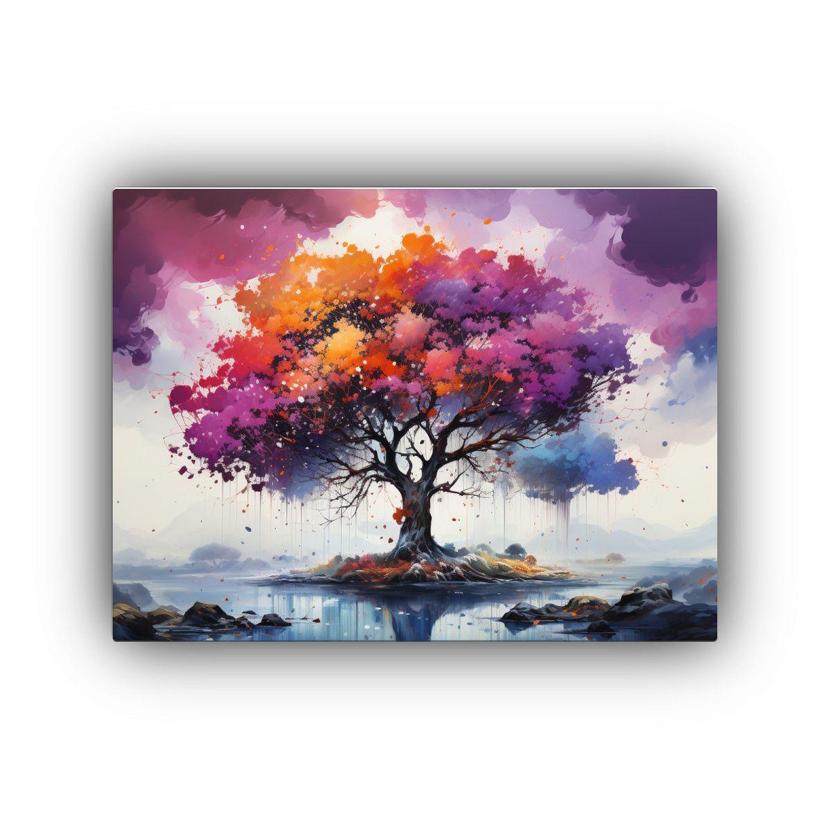 Pintura Abstracta árbol Frutal Morado Colores Para Decorar  45x30cm-0