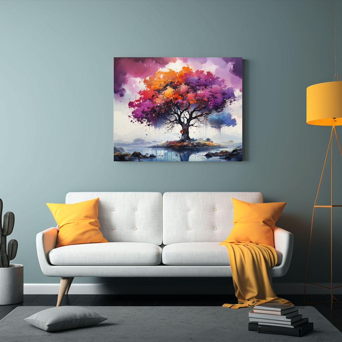 Pintura Abstracta árbol Frutal Morado Colores Para Decorar  45x30cm-2