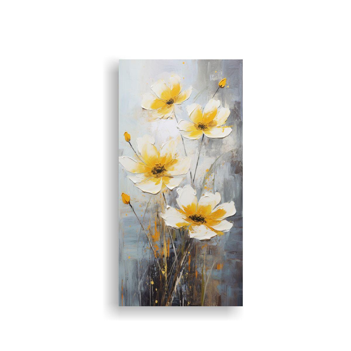 Pintura En Bastidor Amarillo Y Plateado De 30x60cm-0