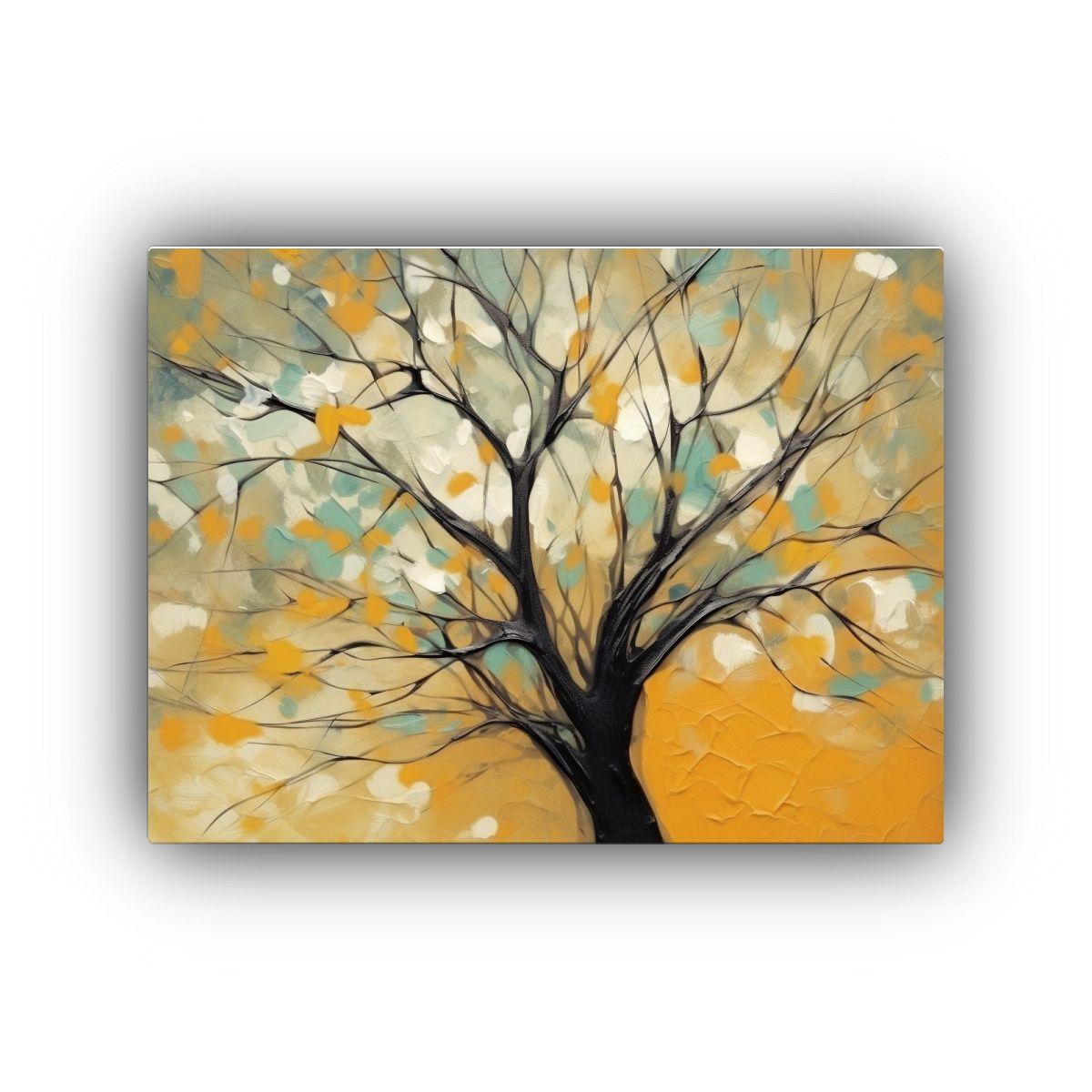 Cuadro Abstracto Amarillo Con árbol En Bastidor Rectangular 120x80cm-0