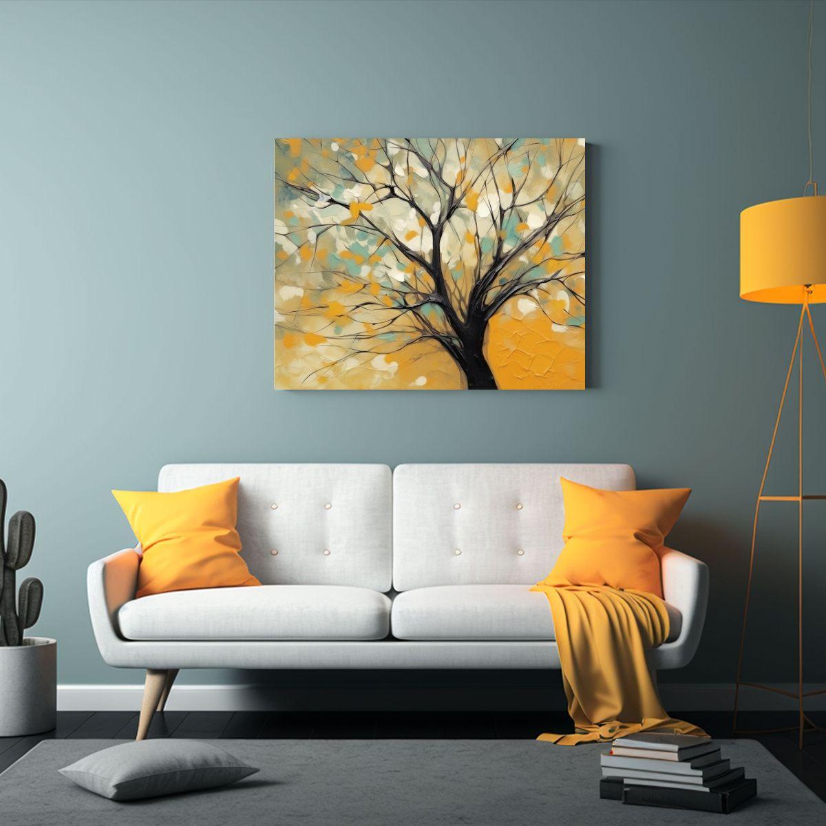 Cuadro Abstracto Amarillo Con árbol En Bastidor Rectangular 120x80cm-2
