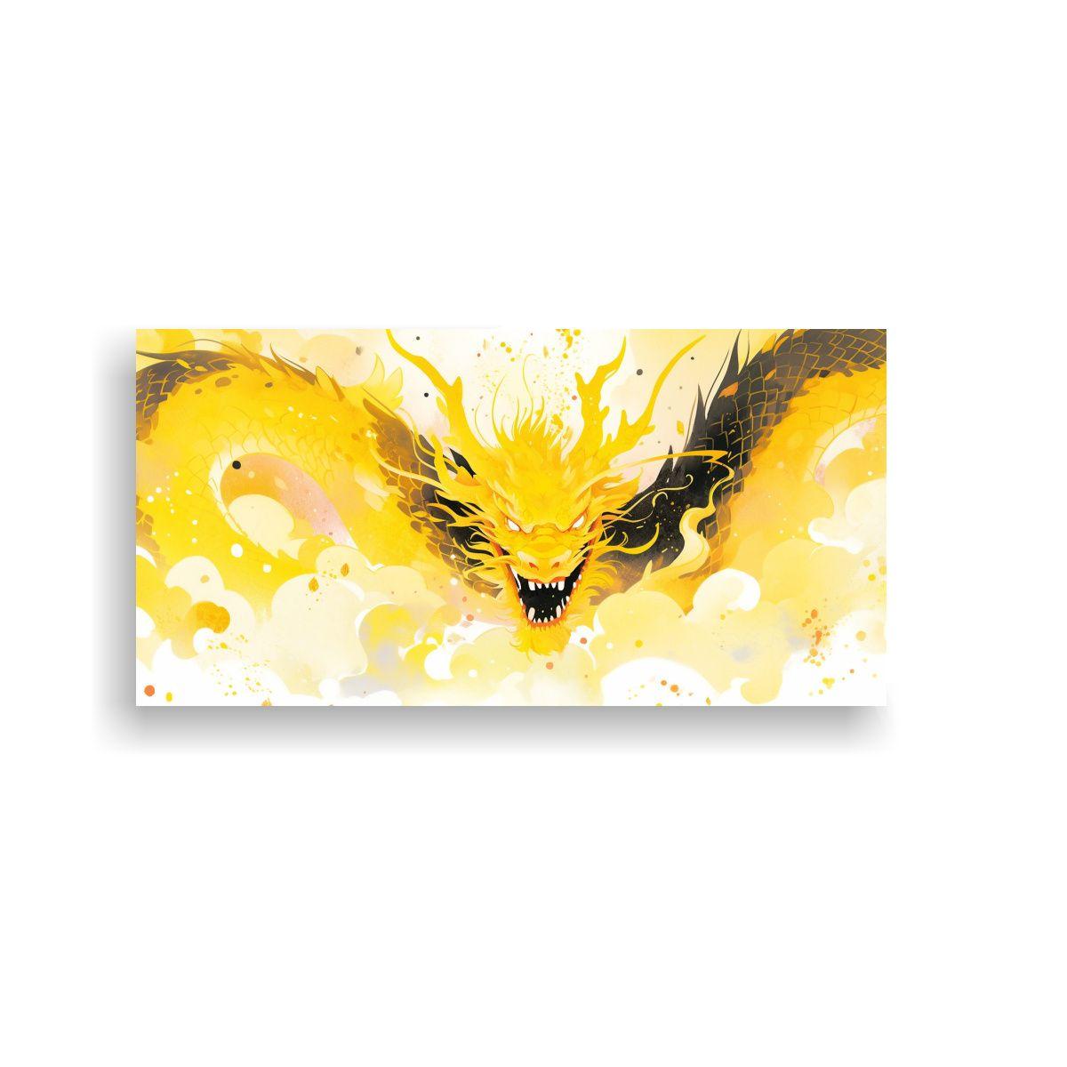 Cuadro Tela Movimiento Dragón Acuarela Colores 120x60cm-0