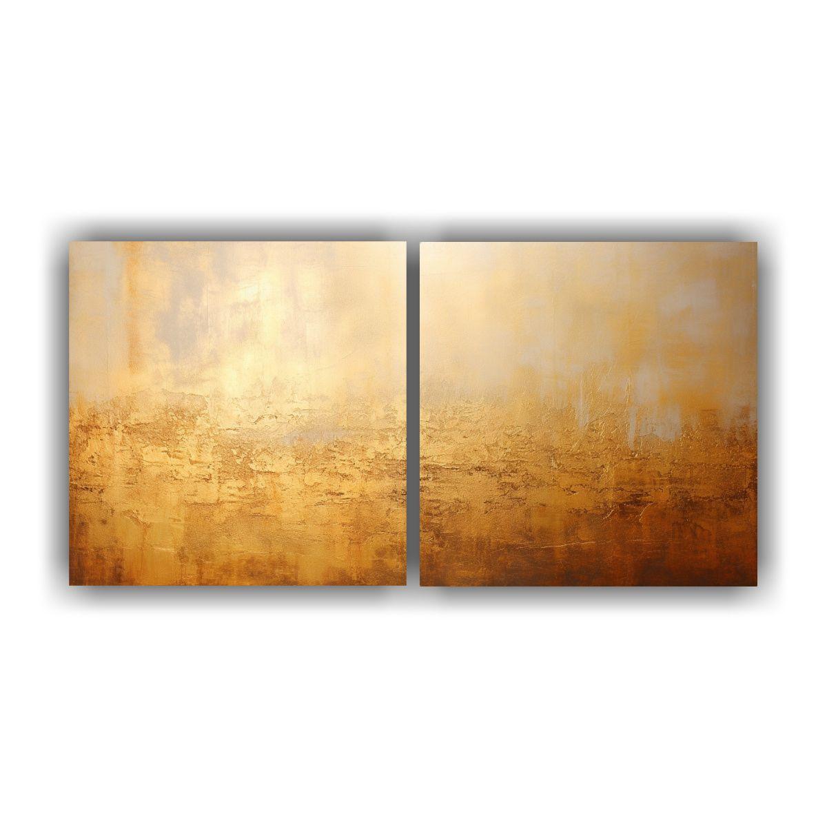 Cuadro Abstracto Dorado En Dos Lienzos De Tela 160x80 Cm-0