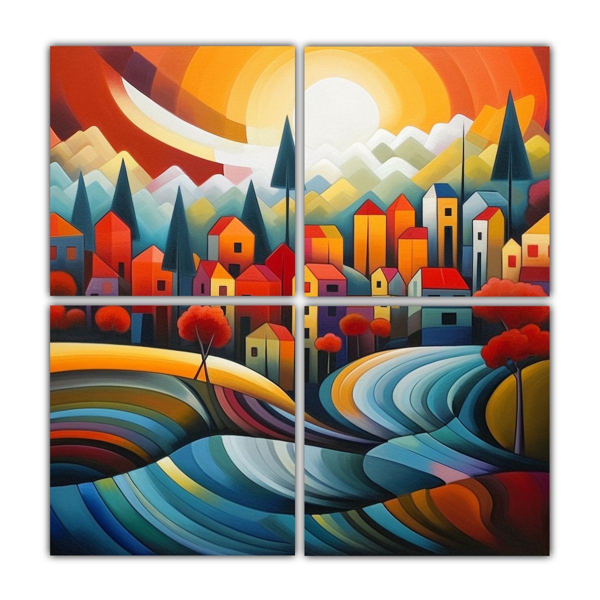 Cuadros Abstractos Coloridos Paisajes Modernos 80x80 Cm-0