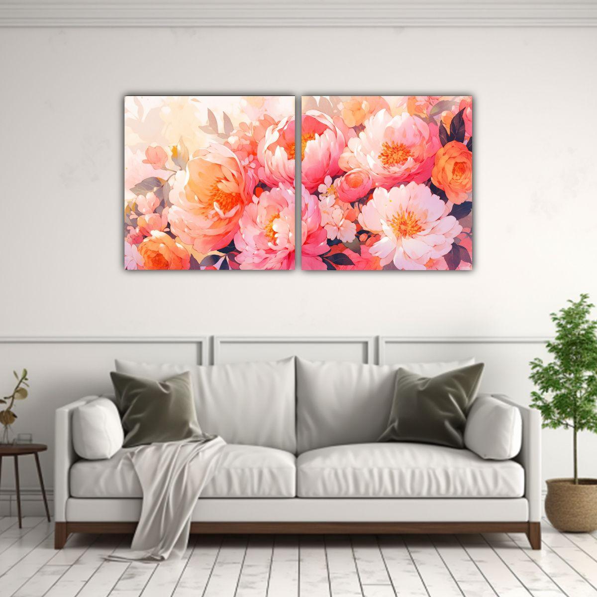 Cuadro Abstracto Acuarela Flores Vibrantes 60x30 Cm-2