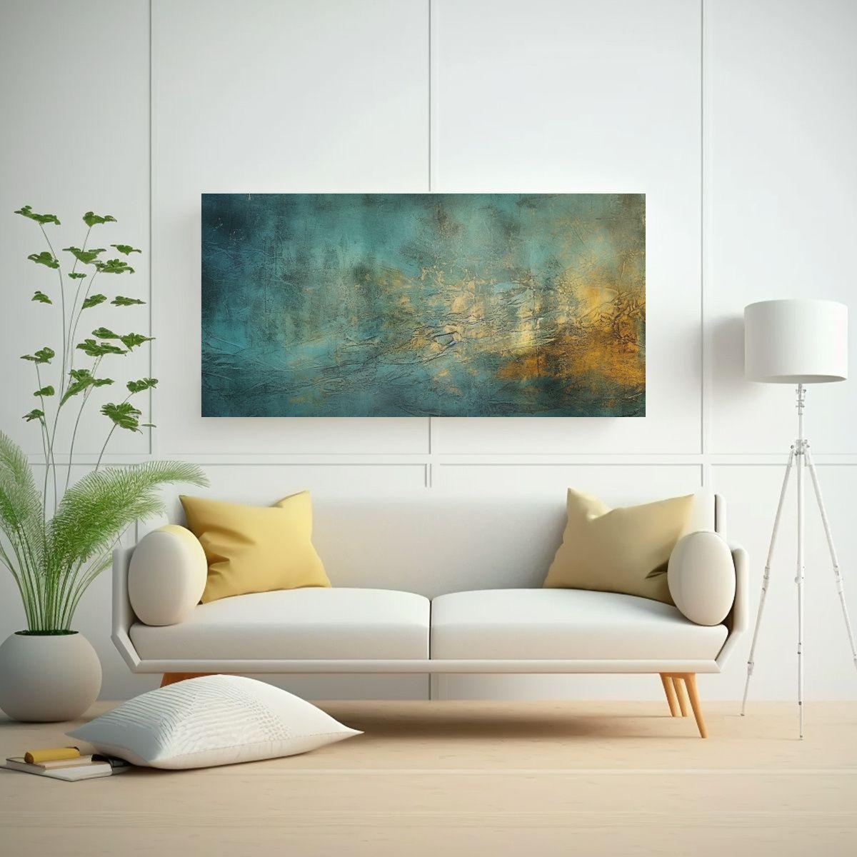 Pintura En Lienzo Abstracto Azul Con Textura 60x30cm-2