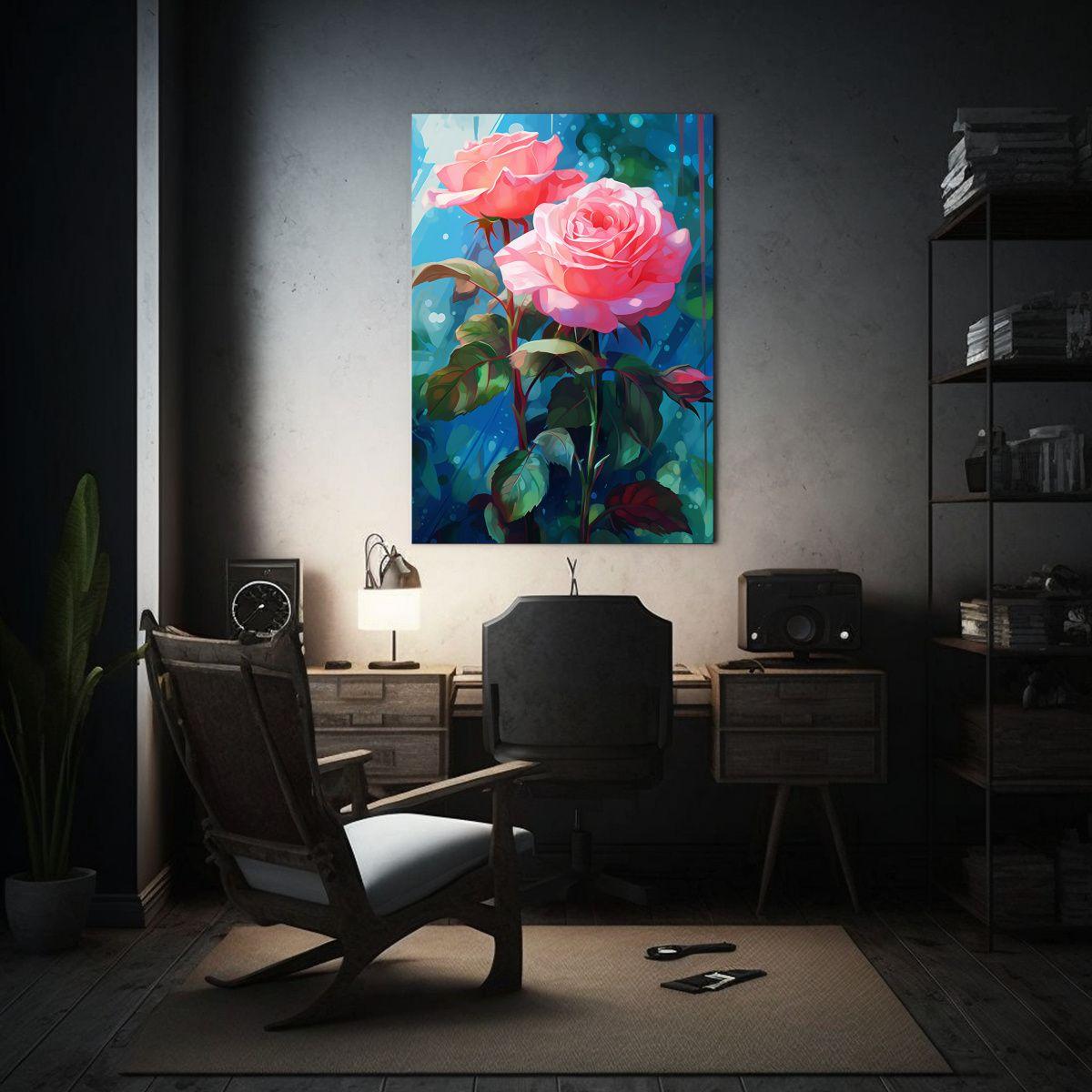 Lienzo De Tela Mural Vintage Con Flores Rosa 30x45cm-2