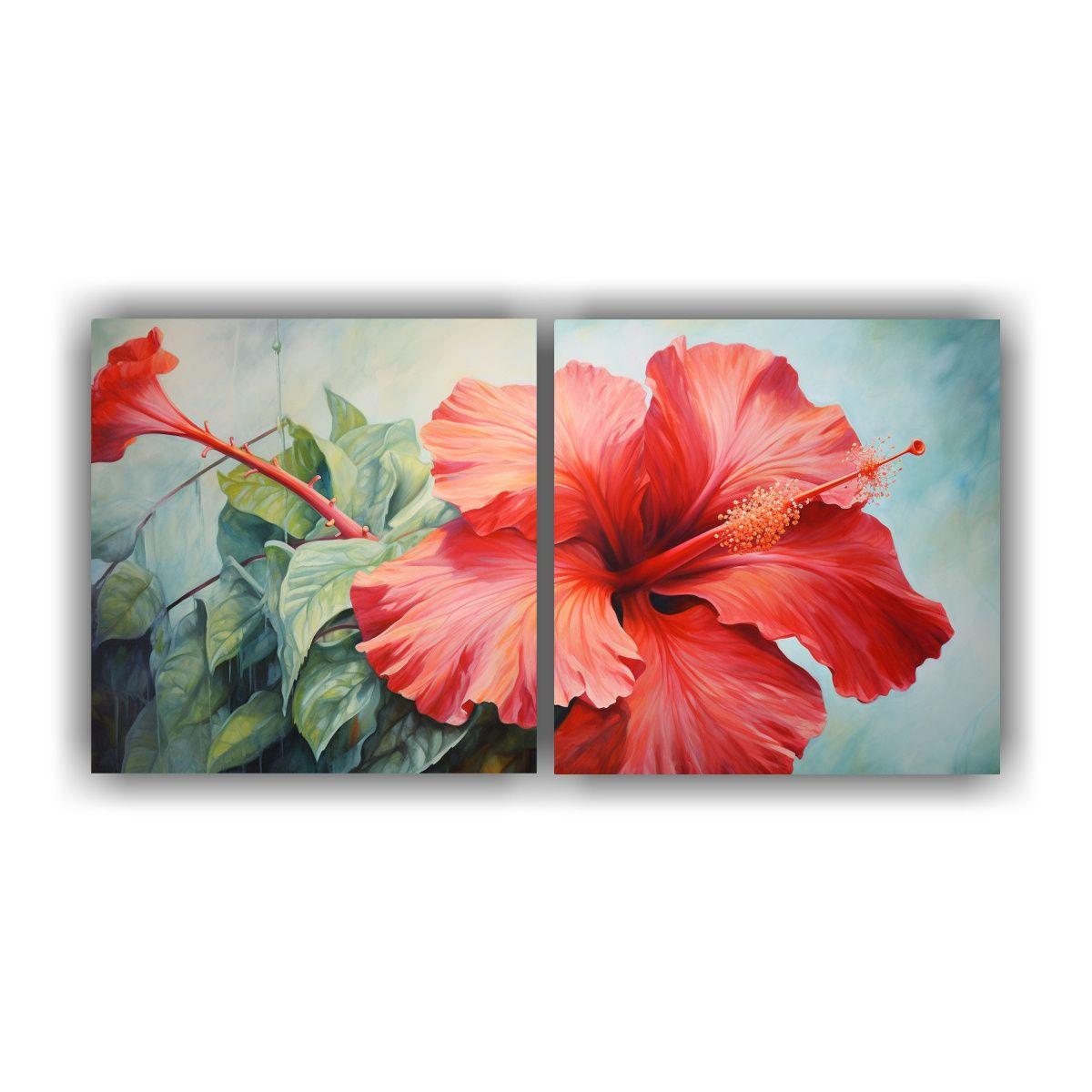 Pintura Abstracta De Flores De Hibisco En Aceite 60x30 Cm-0