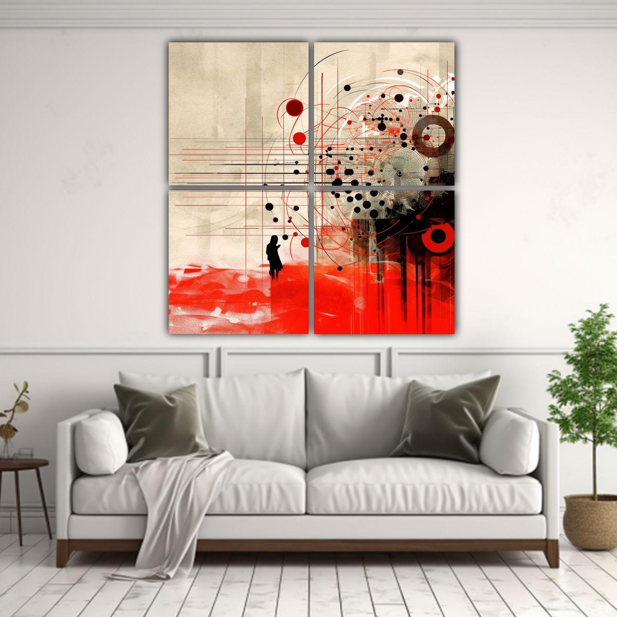 Cuatro Cuadros Composición Líneas Abstractas 140x140 Cm-2