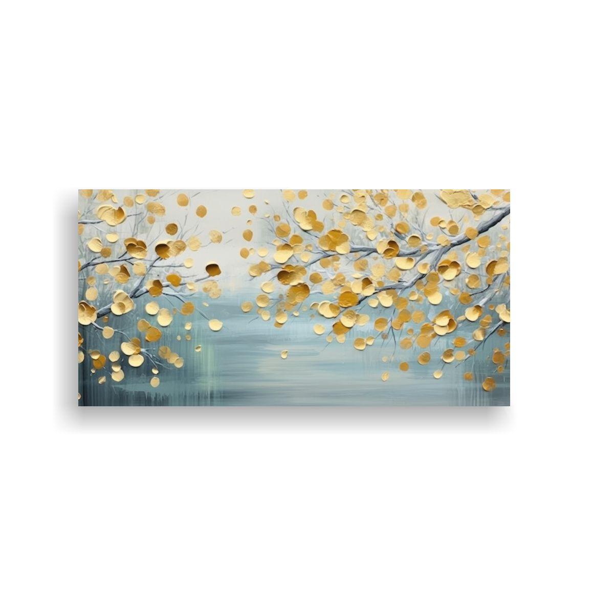 Pintura Abstracta Con Hojas De Oro Sobre Fondo 100x50cm-0