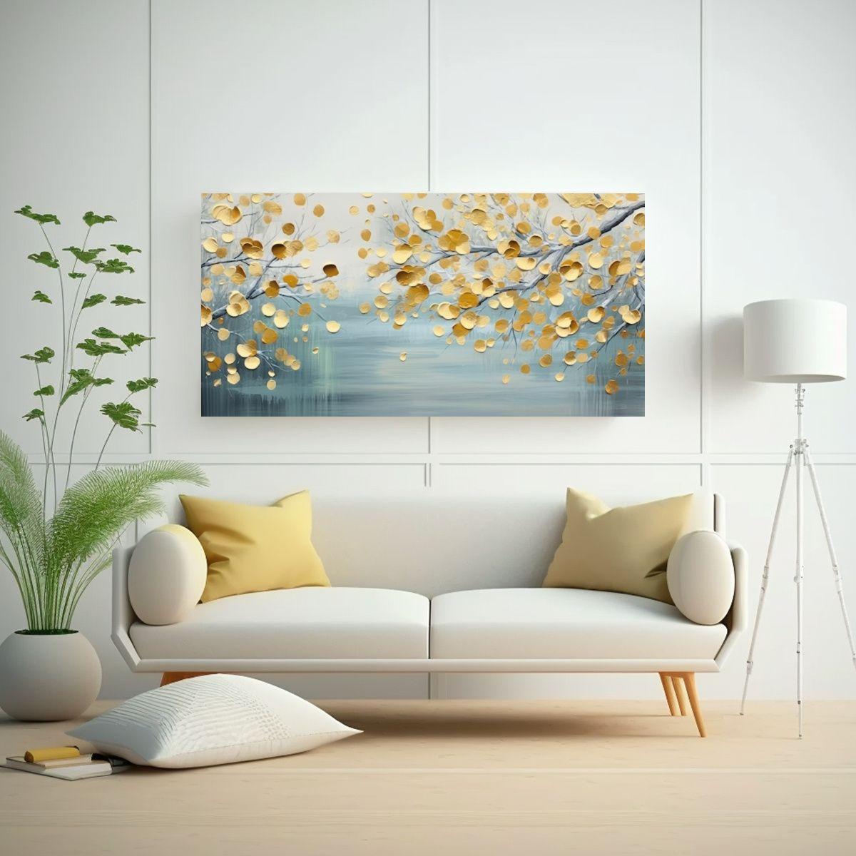 Pintura Abstracta Con Hojas De Oro Sobre Fondo 100x50cm-2