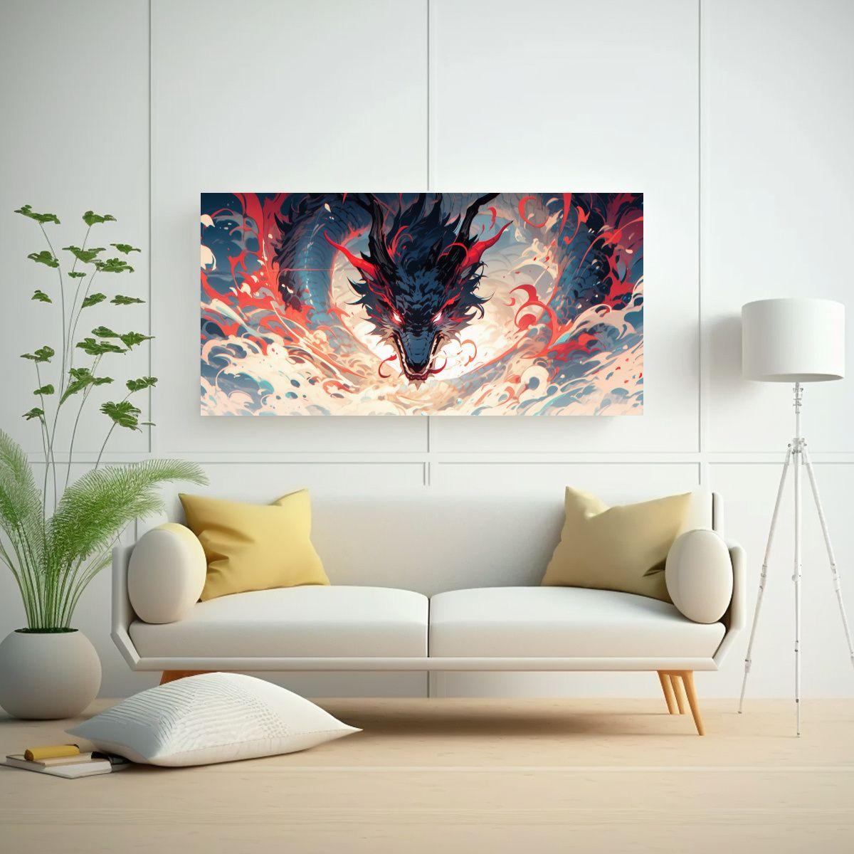 Cuadro Creativo: Dragón En Rojo Y Azul, 80x40cm-2
