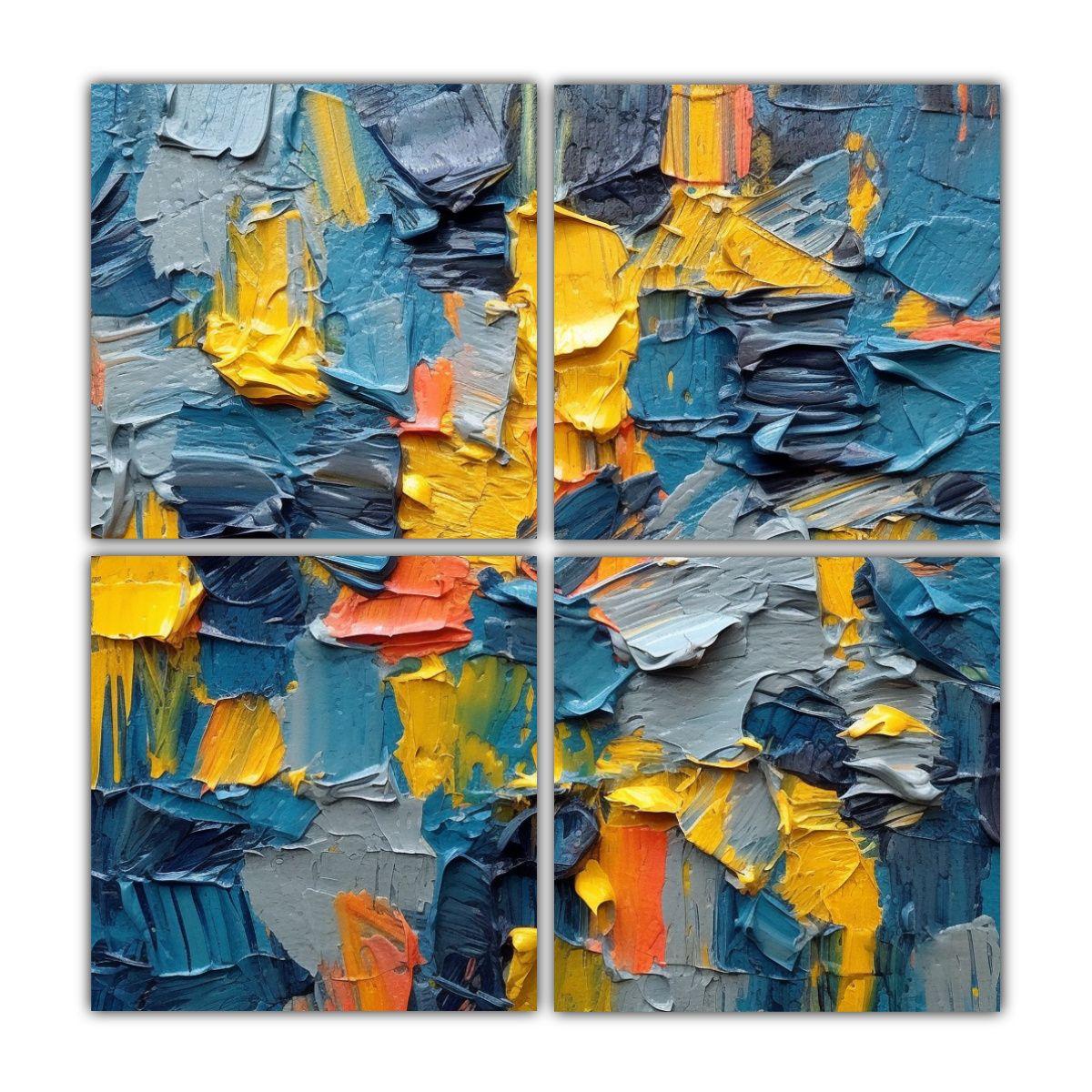 Cuatro Lienzos Pinturas Vintage Figuras Abstractas 100x100 Cm-0