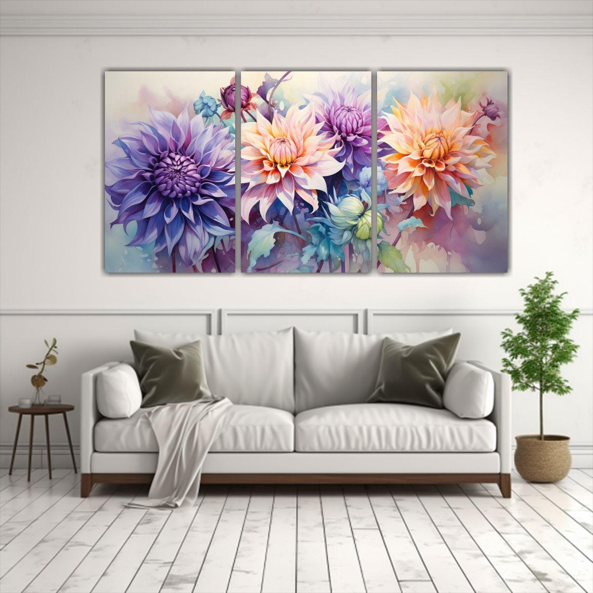Pintura Abstracta De Flores De Dalias En Colores 180x90 Cm-2