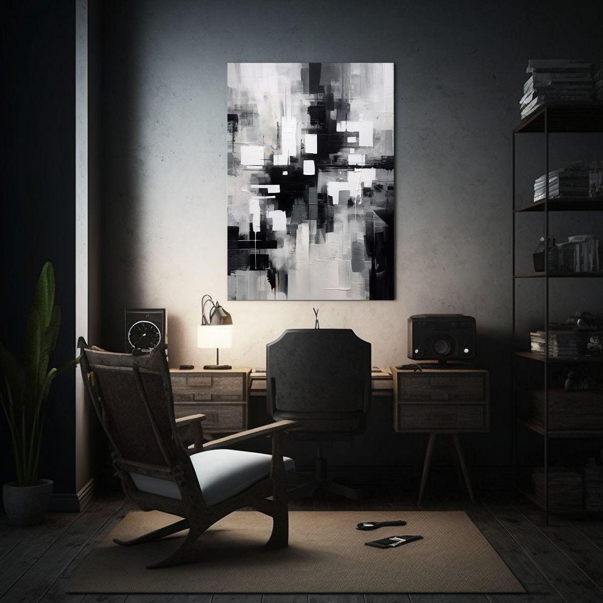 Arte De Pared Abstracto En Blanco Y Negro Para Baño 50x75cm-2