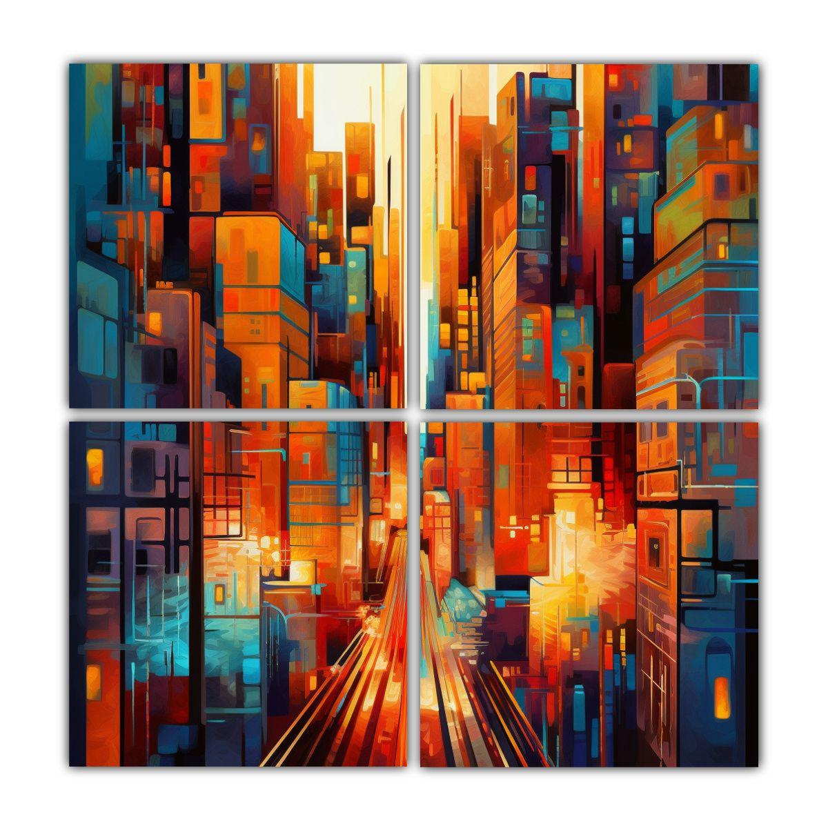 Cuadriptico Hermosa Ciudad Perspectiva Estilo 100x100 Cm-0