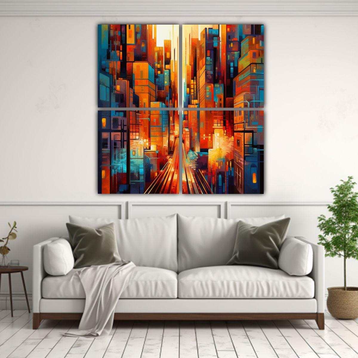 Cuadriptico Hermosa Ciudad Perspectiva Estilo 100x100 Cm-2