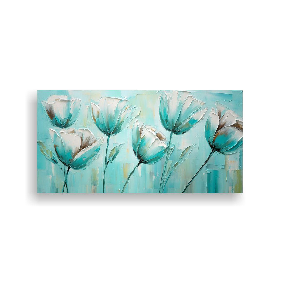 Cuadro Moderno: Tulipanes Turquesa En Lienzo 120x60cm-0