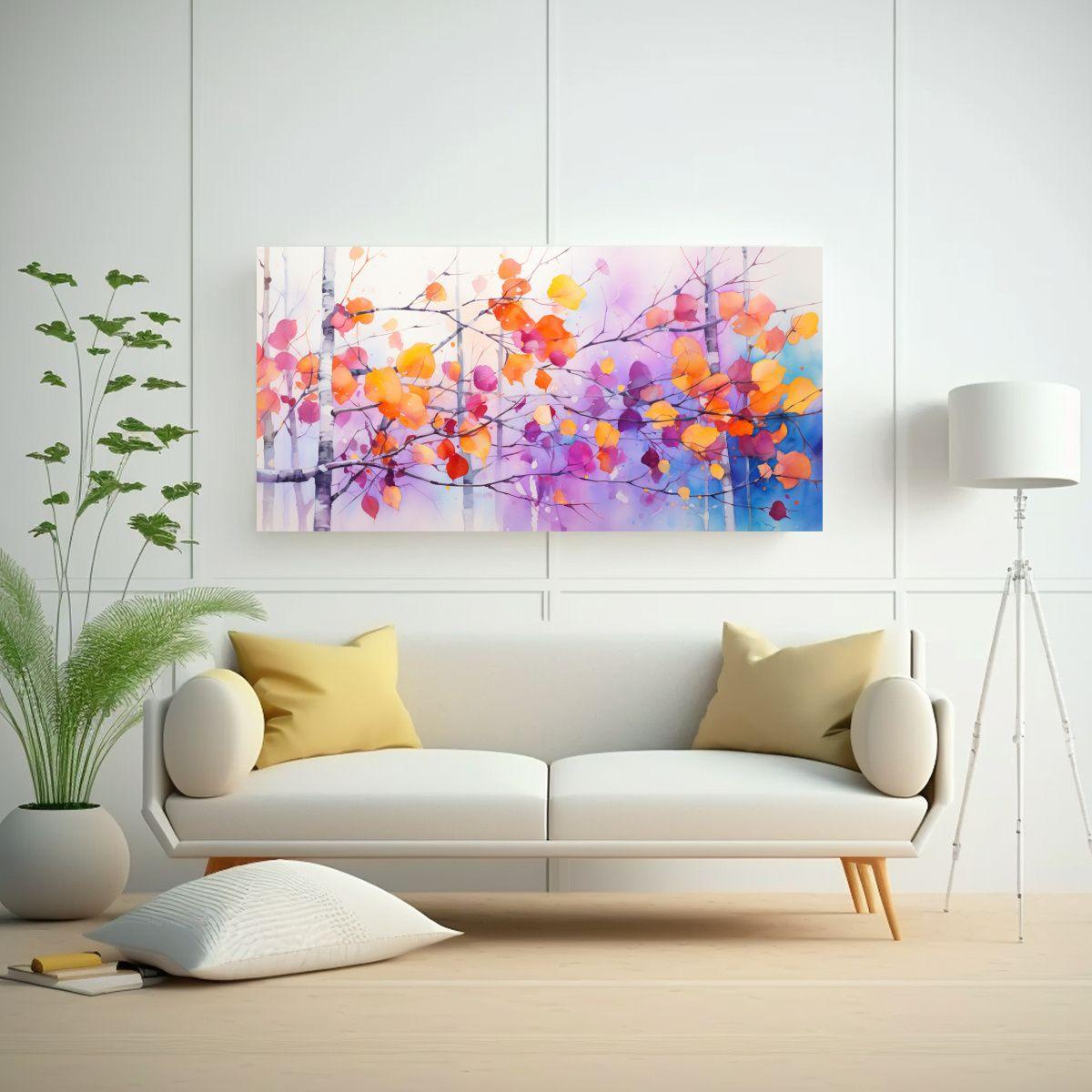 Pintura Abstracta De árbol De Aspen En Colores 40x20cm-2
