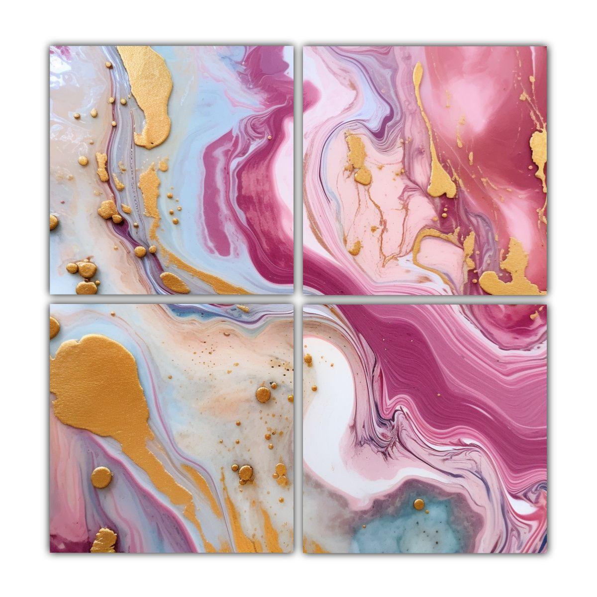 Cuadro De Arte Abstracto Rosa Y Dorado En Textura 140x140 Cm-0