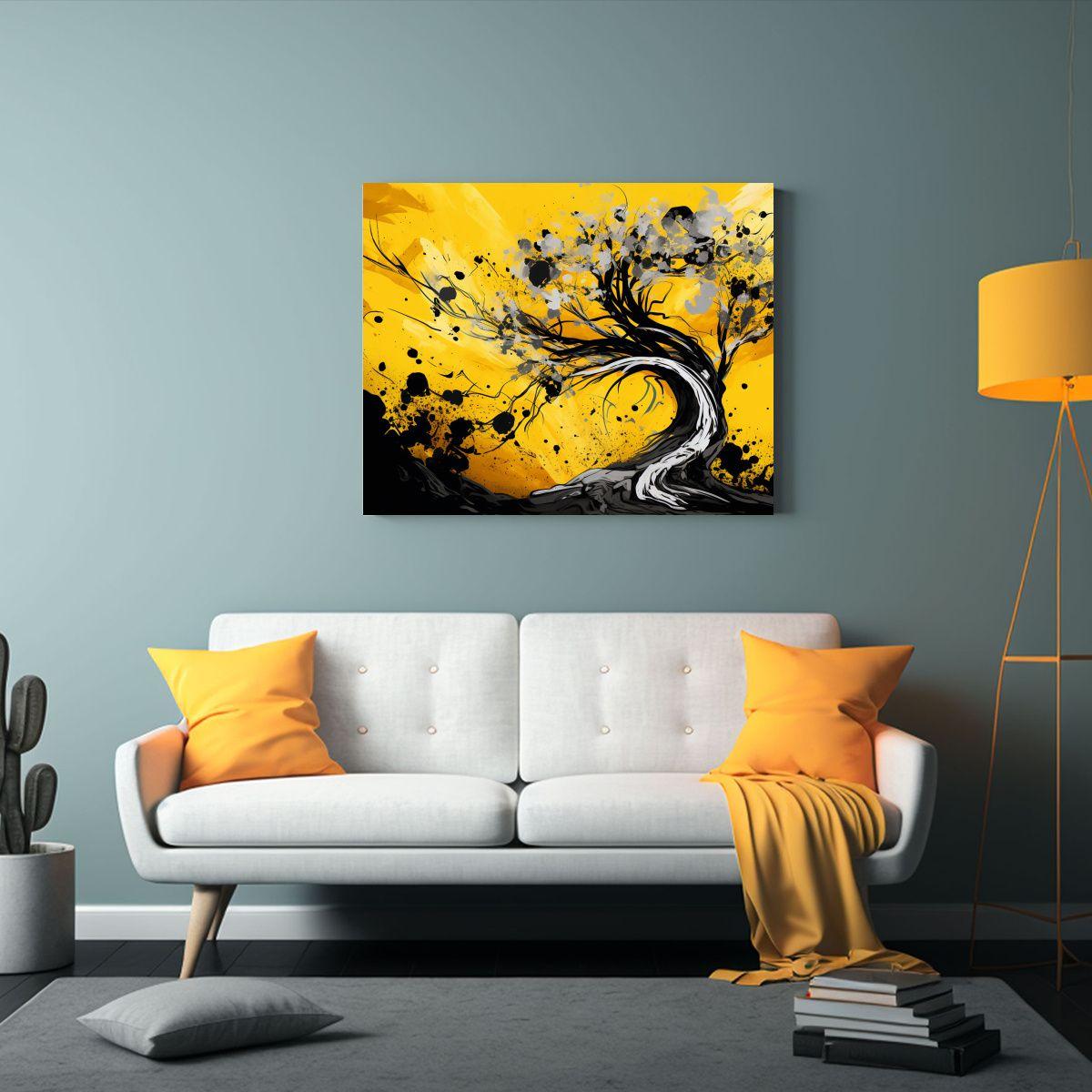 Lienzo Vintage Árbol De Alamo En Amarillo Y Negro Estilo Ne 90x60cm-2