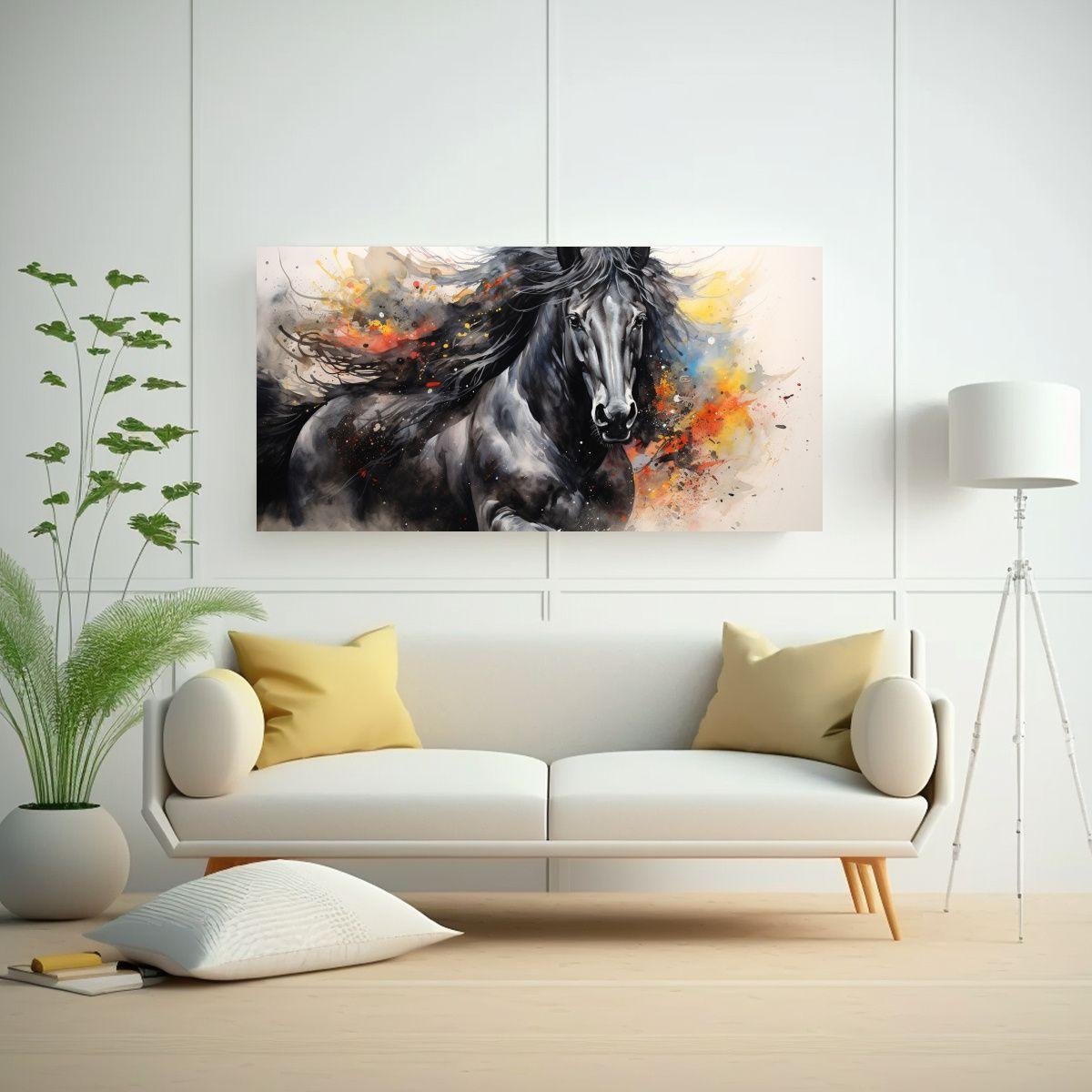 Pintura Estilo Acuarela Colorida De Un Caballo Fri 120x60cm-2