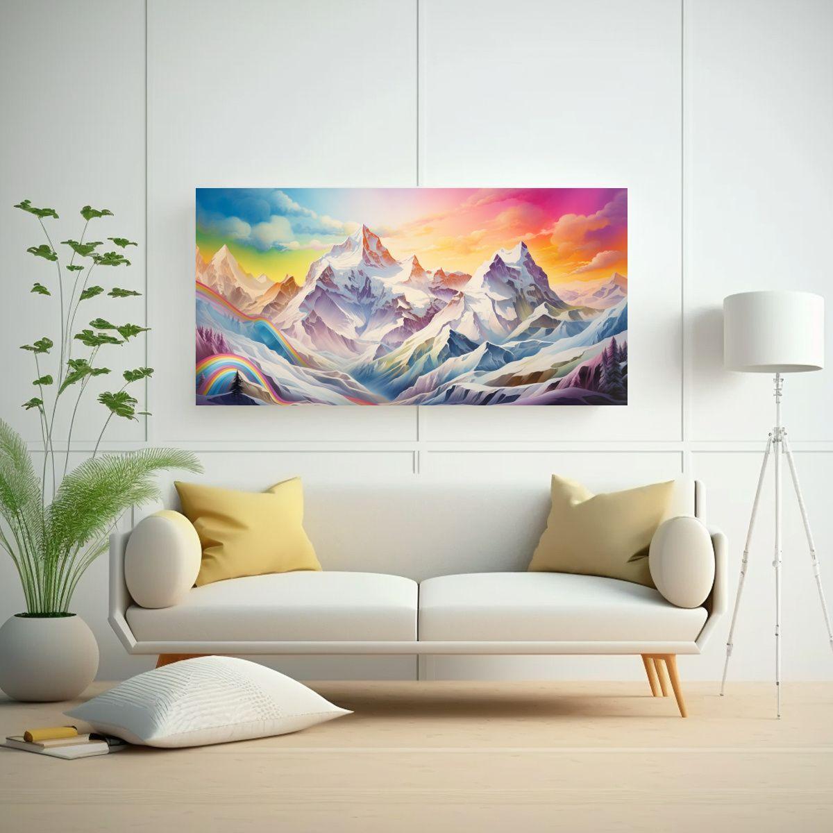 Pintura Abstracta De Montañas Nevadas Con Colores 60x30cm-2