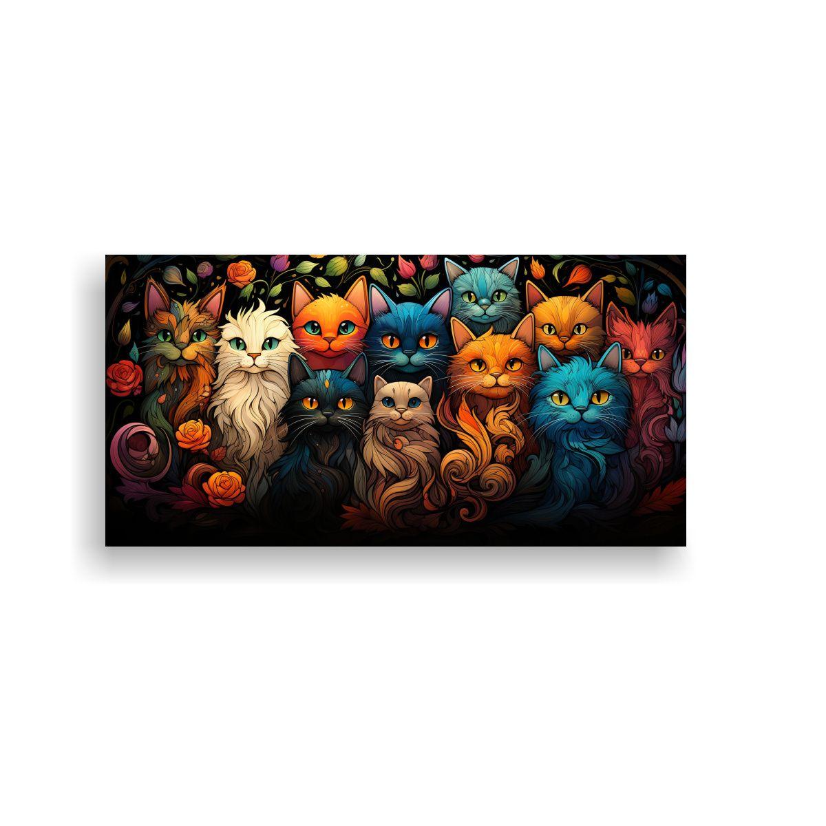 Cuadro Decorativo Gatos Negros Sonrientes En 160x80cm-0