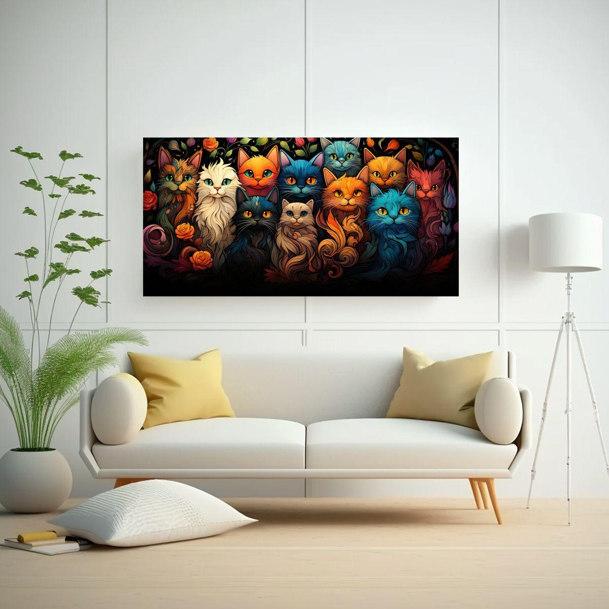 Cuadro Decorativo Gatos Negros Sonrientes En 160x80cm-2