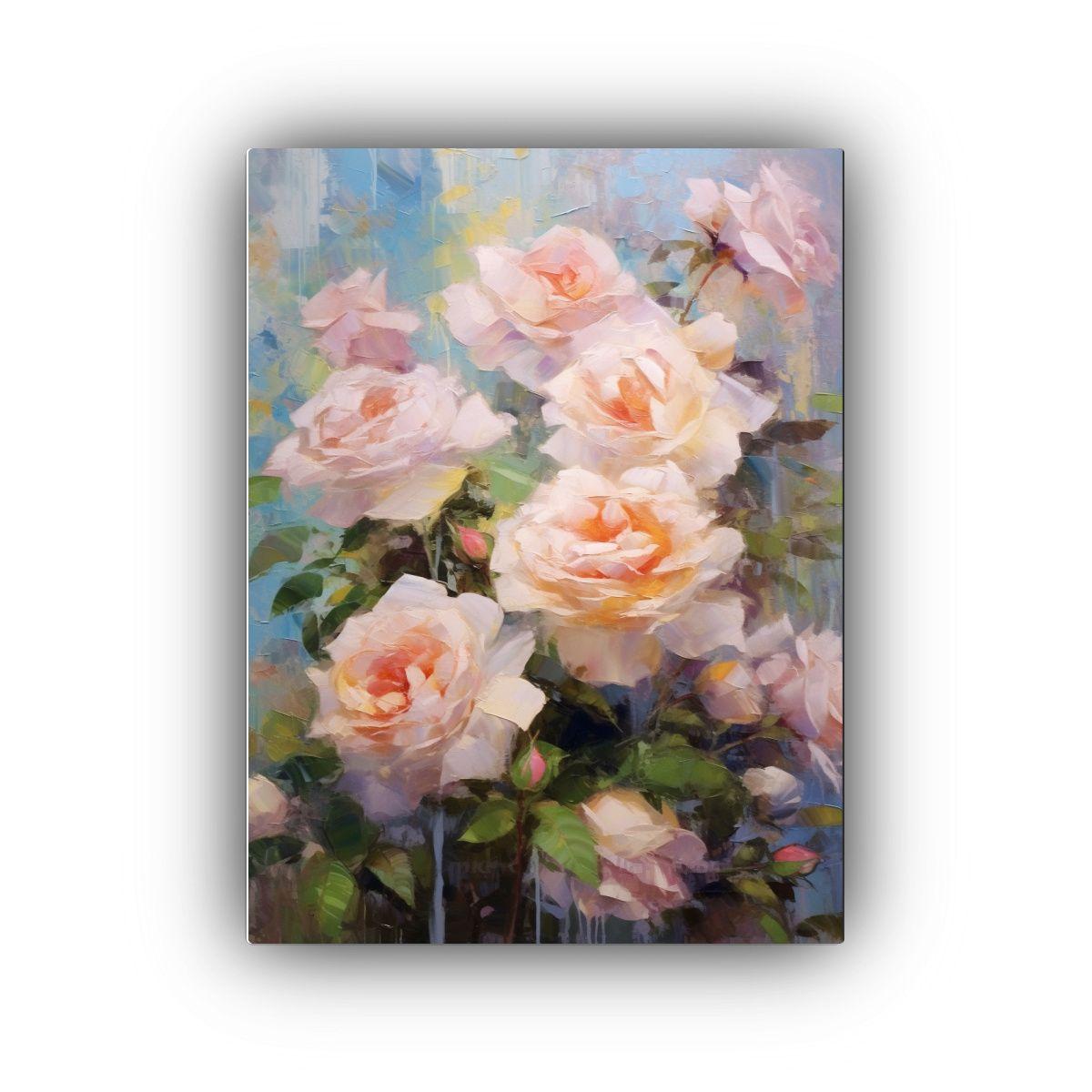 Tela En Bastidor Hermoso De Rosas Pastel 40x60cm-0