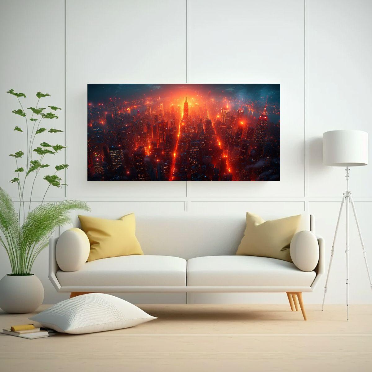 Pintura Decorativa De La Ciudad De NY De Noche 80x40cm-2